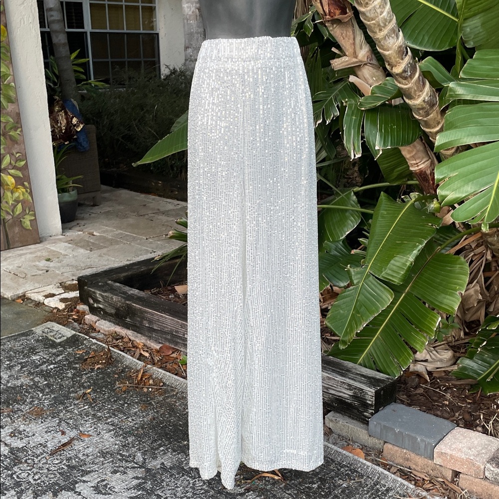 Silver sequin wide leg pants